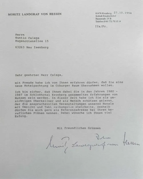Written reference for Nunzio from Moritz Landgraf Von Hessen