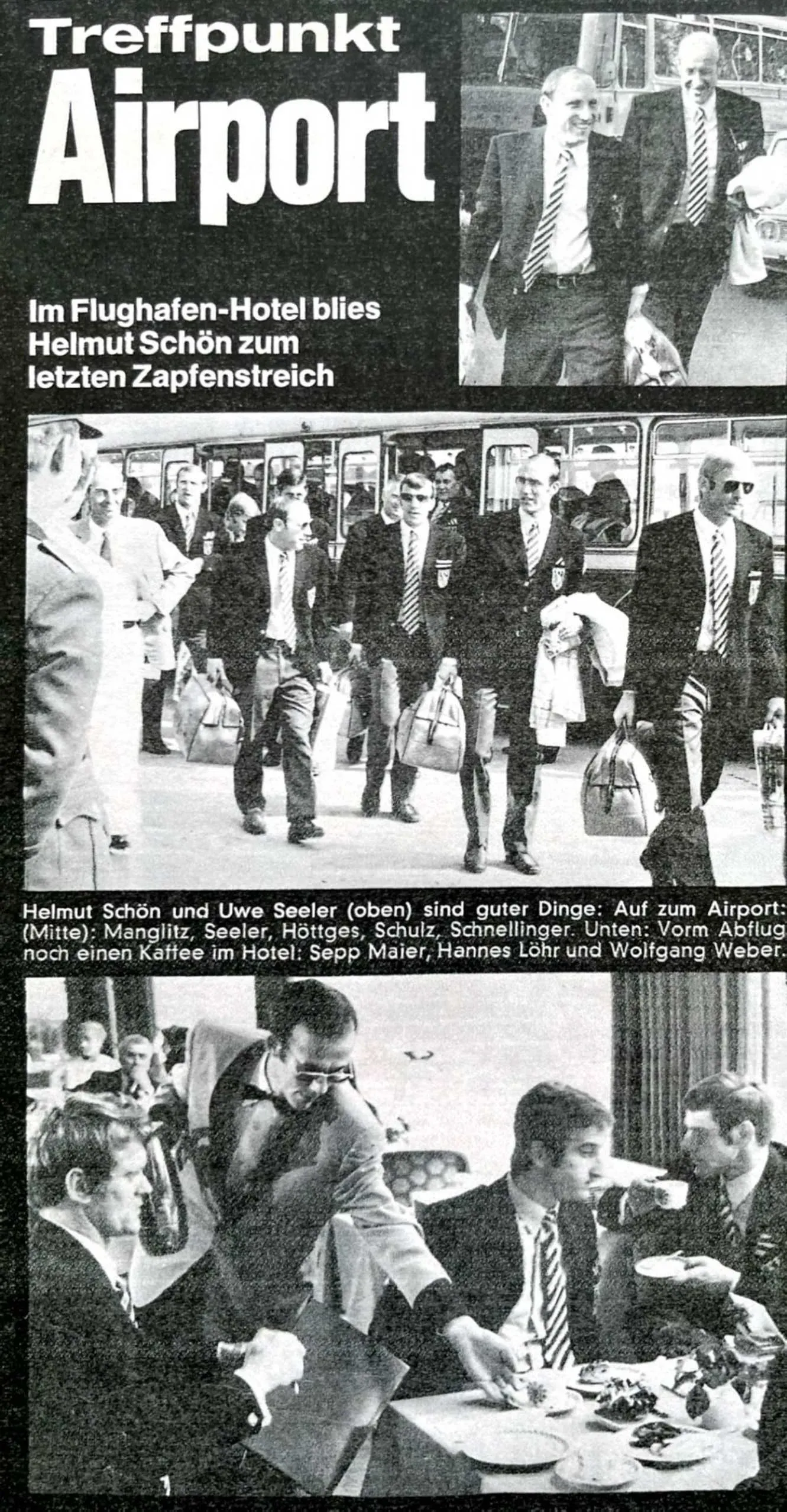 Newspaper article showing Nunzio serving coffee to Germany's National Football team