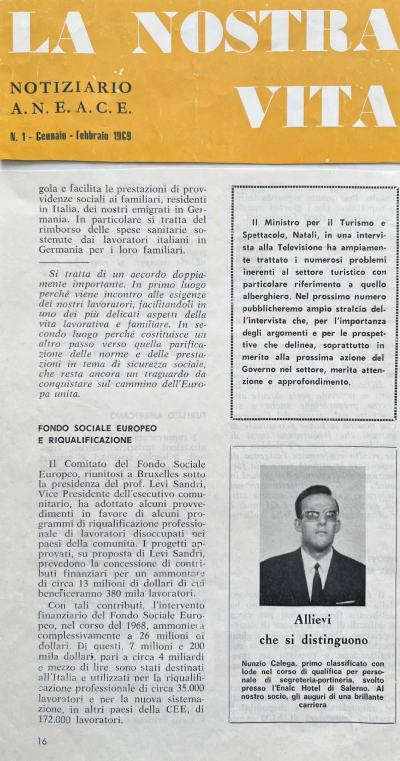 Newspaper artcile about Nunzio's graduation from hotelier school